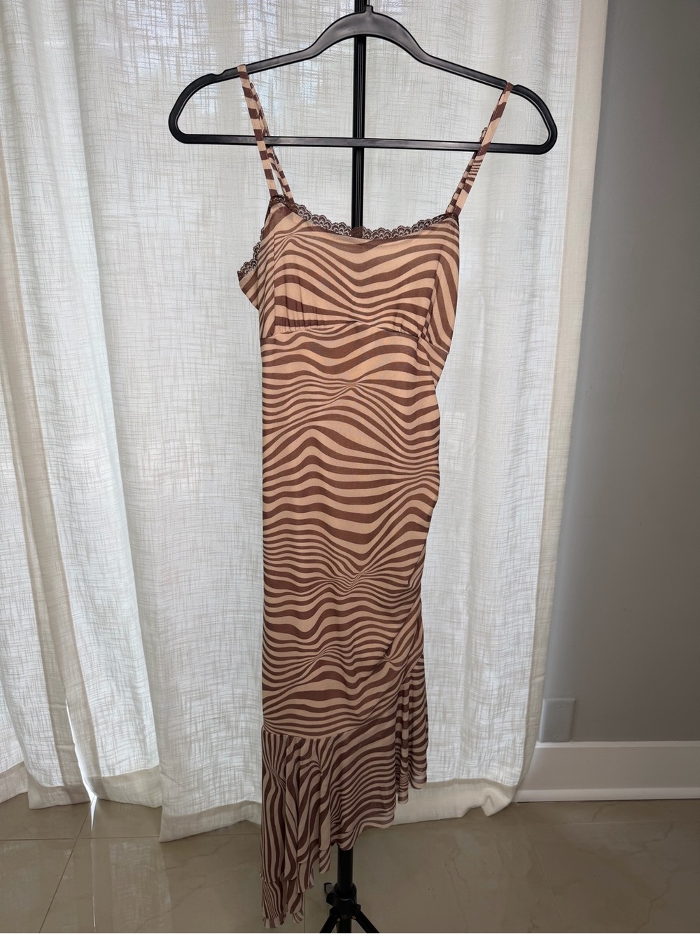 wild fable Brown Zebra-Print Asymmetrical Slip Dress